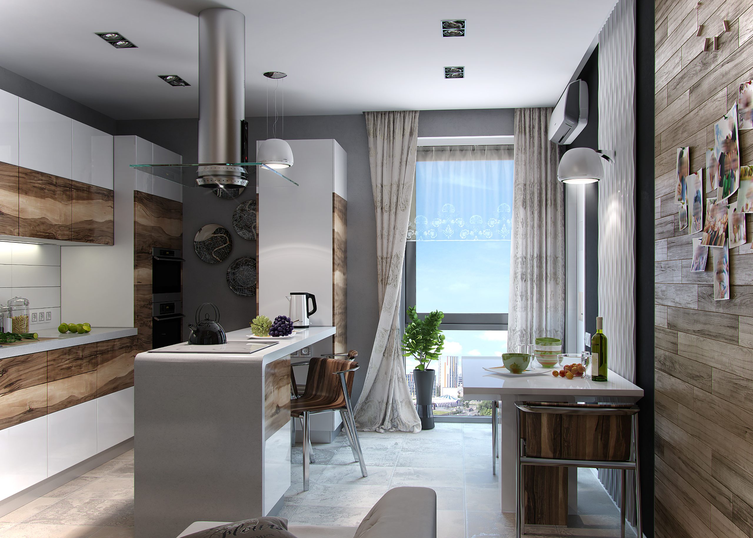 Open-concept kitchen and dining area with natural light